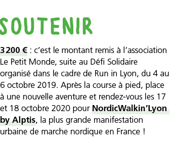 soutenir 3 200   : c est le montant remis   l association Le Petit Monde, suite au D fi Solidaire organis  dans le ca   