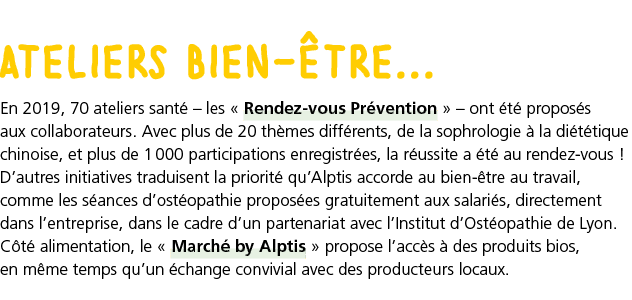 ateliers bien- tre  En 2019, 70 ateliers sant    les   Rendez-vous Pr vention     ont  t  propos s aux collaborateurs   